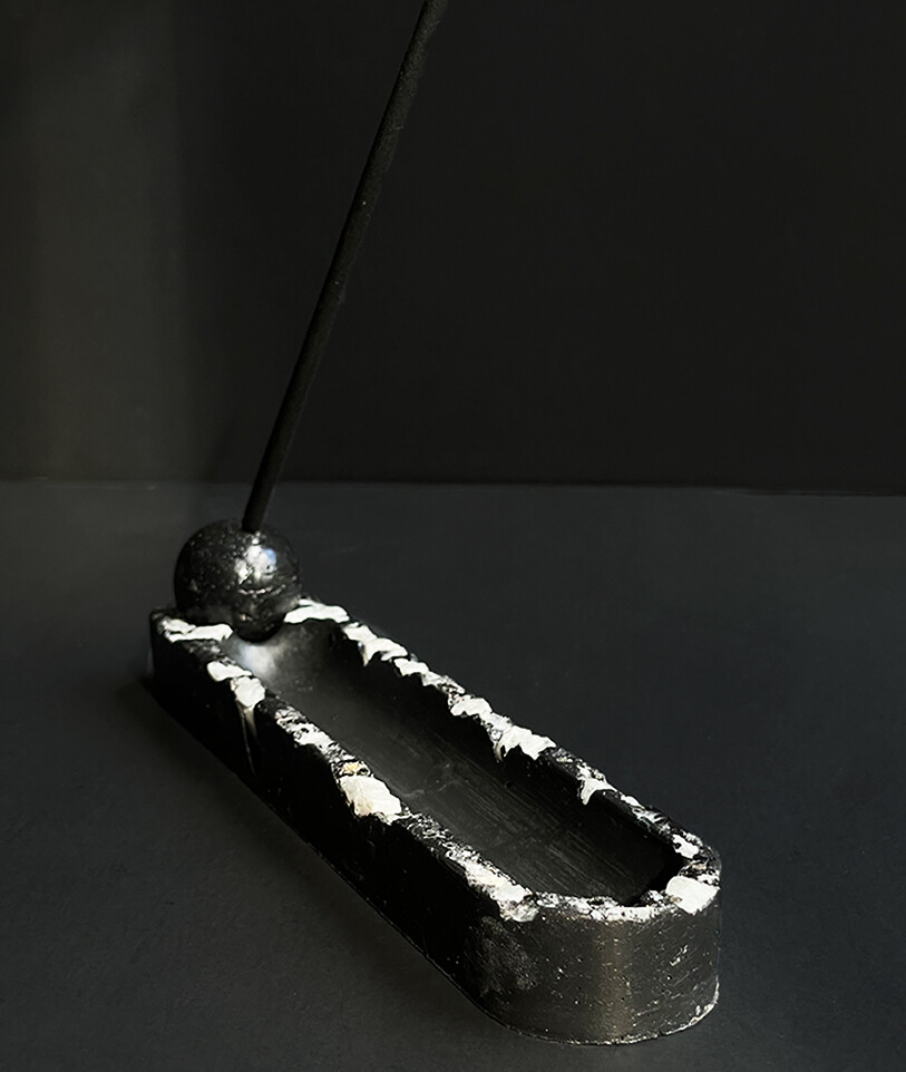 Black Incense Burner Infused with Moonstone