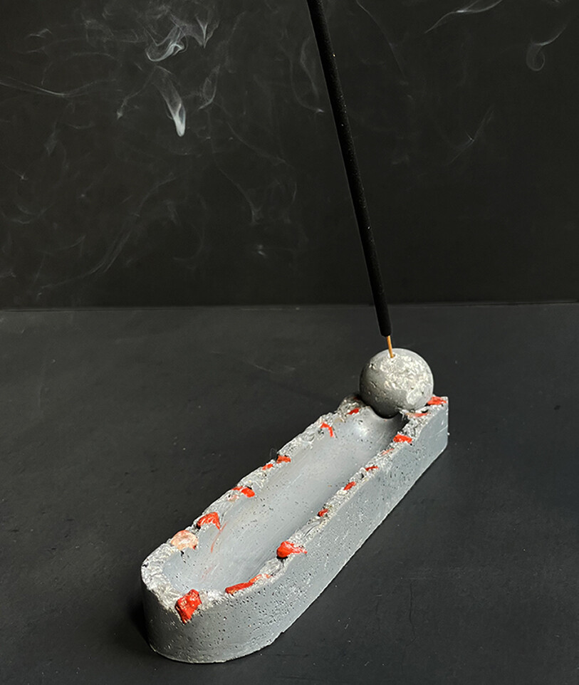 Gray Incense Burner with Red Jasper and Clear Quartz Crystals