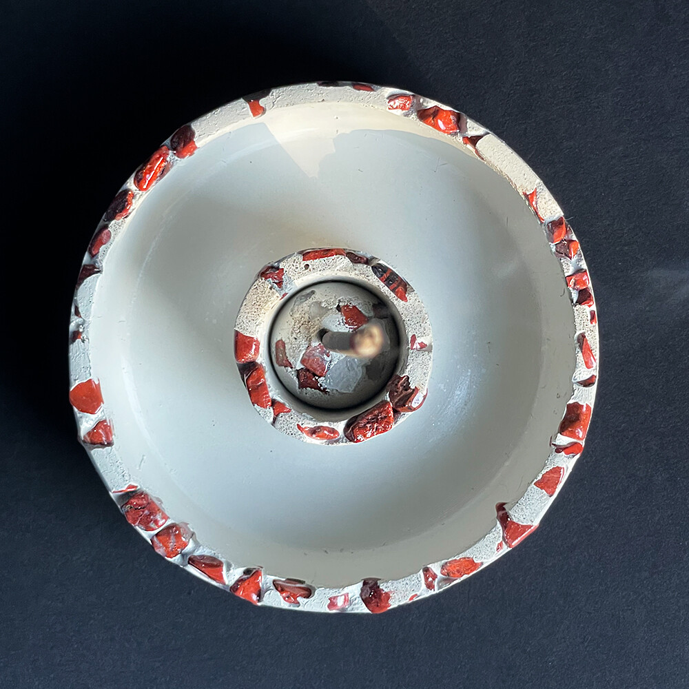 White Cement Censer Bowl with Red Jasper Stones and Pearlescent Mica Pigment