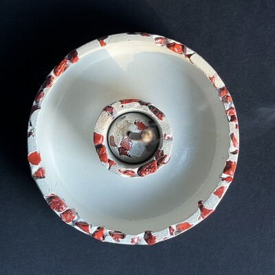 White Censer Bowl with Red Jasper Stones and Pearlescent Mica Pigment