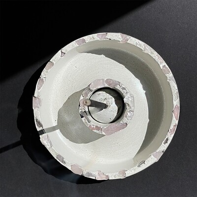 White Censer Bowl with Rose Quartz Crystals and Silver Mica