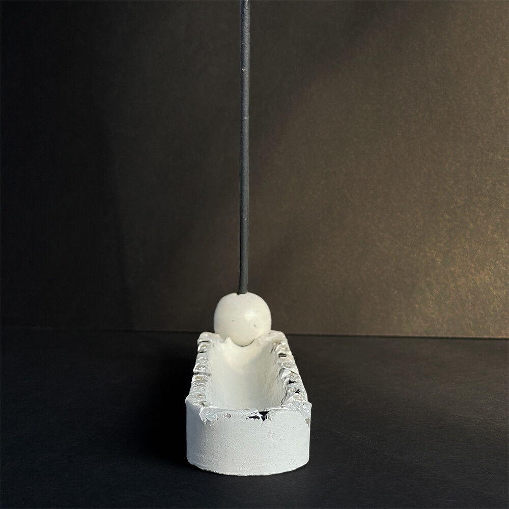White Cement Incense Burner Infused with Clear Quartz Crystals, Obsidian, and Silver Mica
