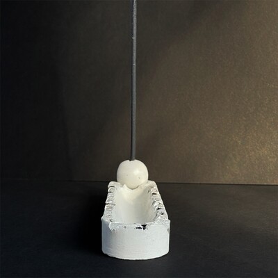 White Incense Burner Infused with Clear Quartz Crystals, Obsidian, and Silver Mica
