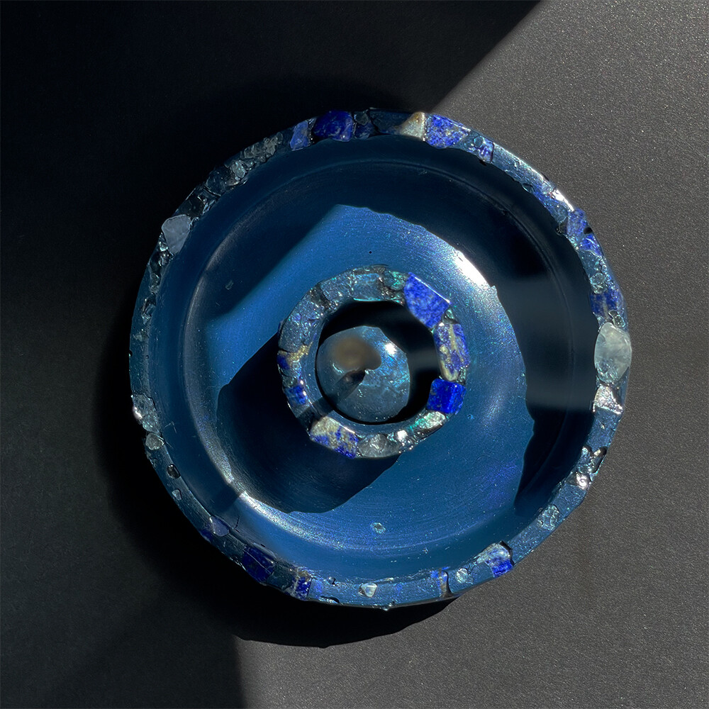 Blue Censer Bowl with Lapis Lazuli, Clear Quartz Crystals and Silver Mica