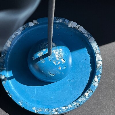 Blue Incense Burner with Moonstone and Silver Mica
