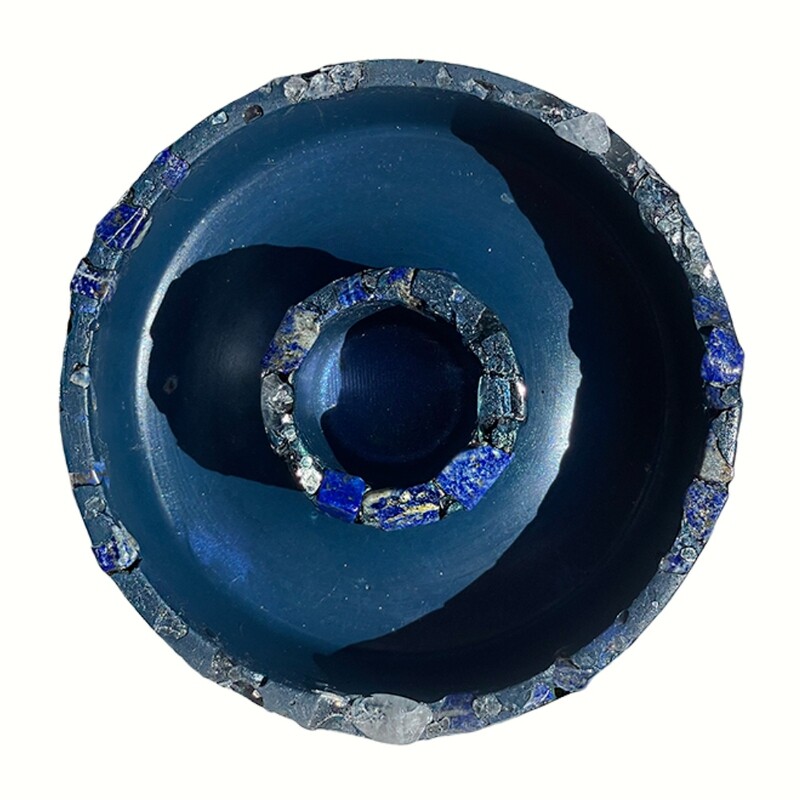 Blue Censer Bowl with Lapis Lazuli, Clear Quartz Crystals and Silver Mica