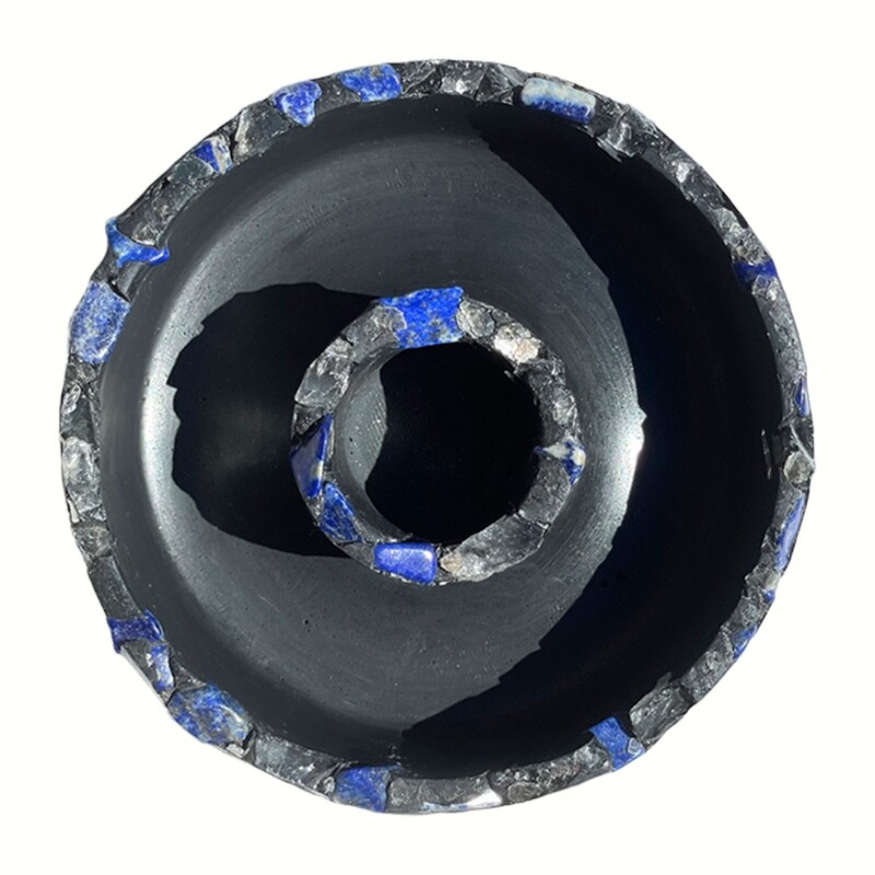 Black Censer Bowl with Lapis Lazuli, Clear Quartz and Silver Mica