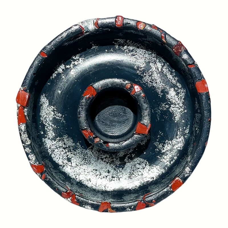 Blue Censer Bowl with Silver Leaf and Red Jasper