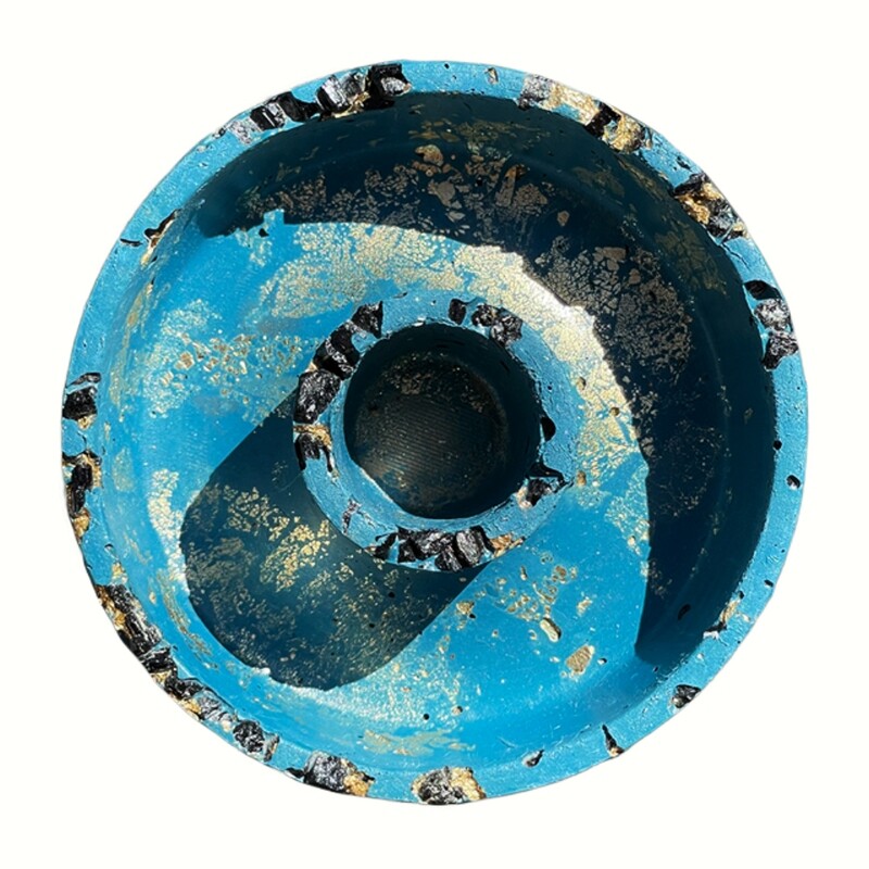 Blue Censer Bowl with Black Tourmaline and Gold Leaf