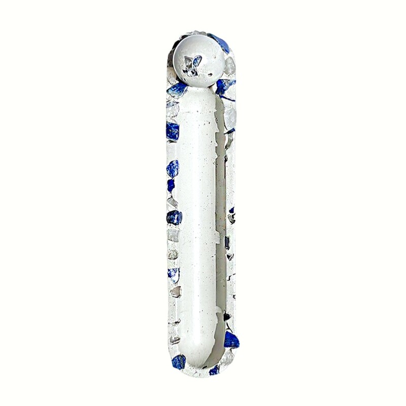 White Cement Incense Burner with Lapis Lazuli and Clear Quartz Crystals