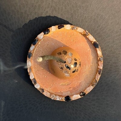 Orange Incense Burner with Clear and Smoky Quartz Crystals