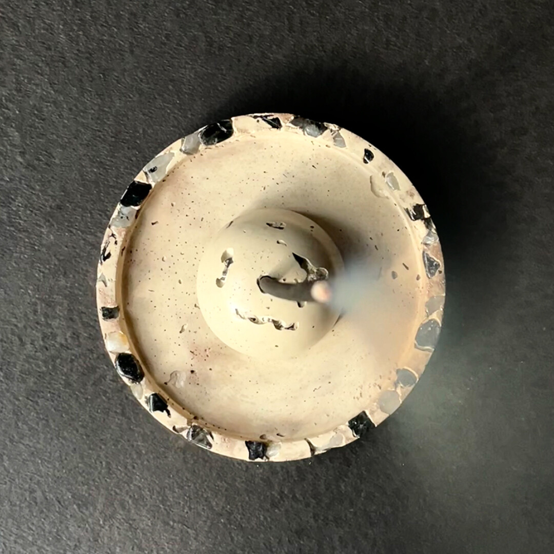 Beige Incense Burner with Tourmalinated Quartz Crystals
