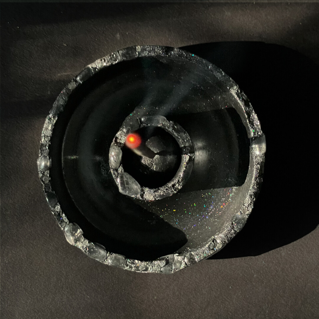 Black Censer Bowl with Clear Quartz Crystals and Silver Mica