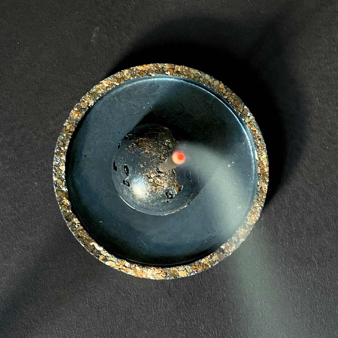 Blue Cement Incense Burner and Tray with Gold Mica