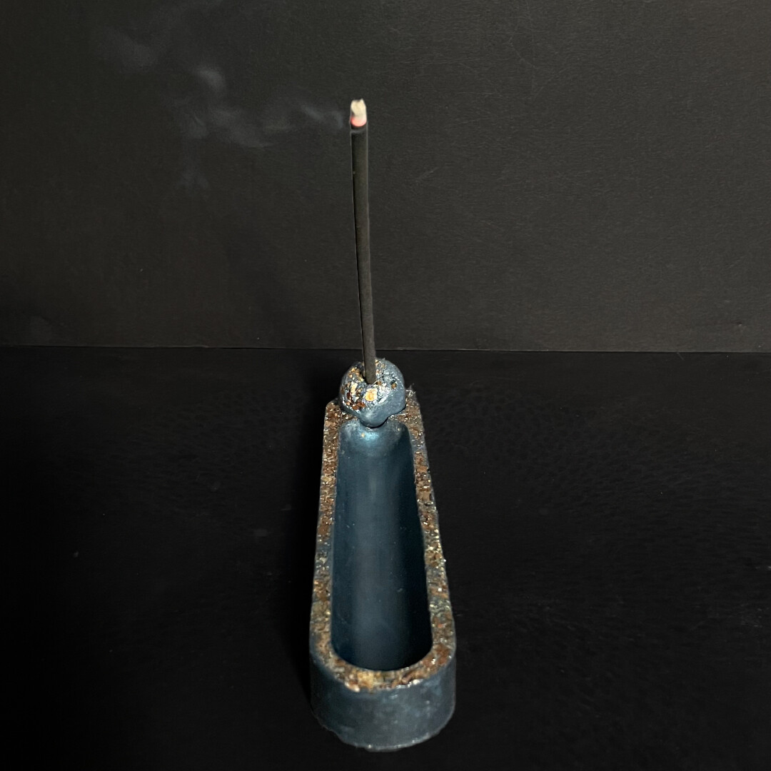Blue Cement Incense Burner with Gold Mica