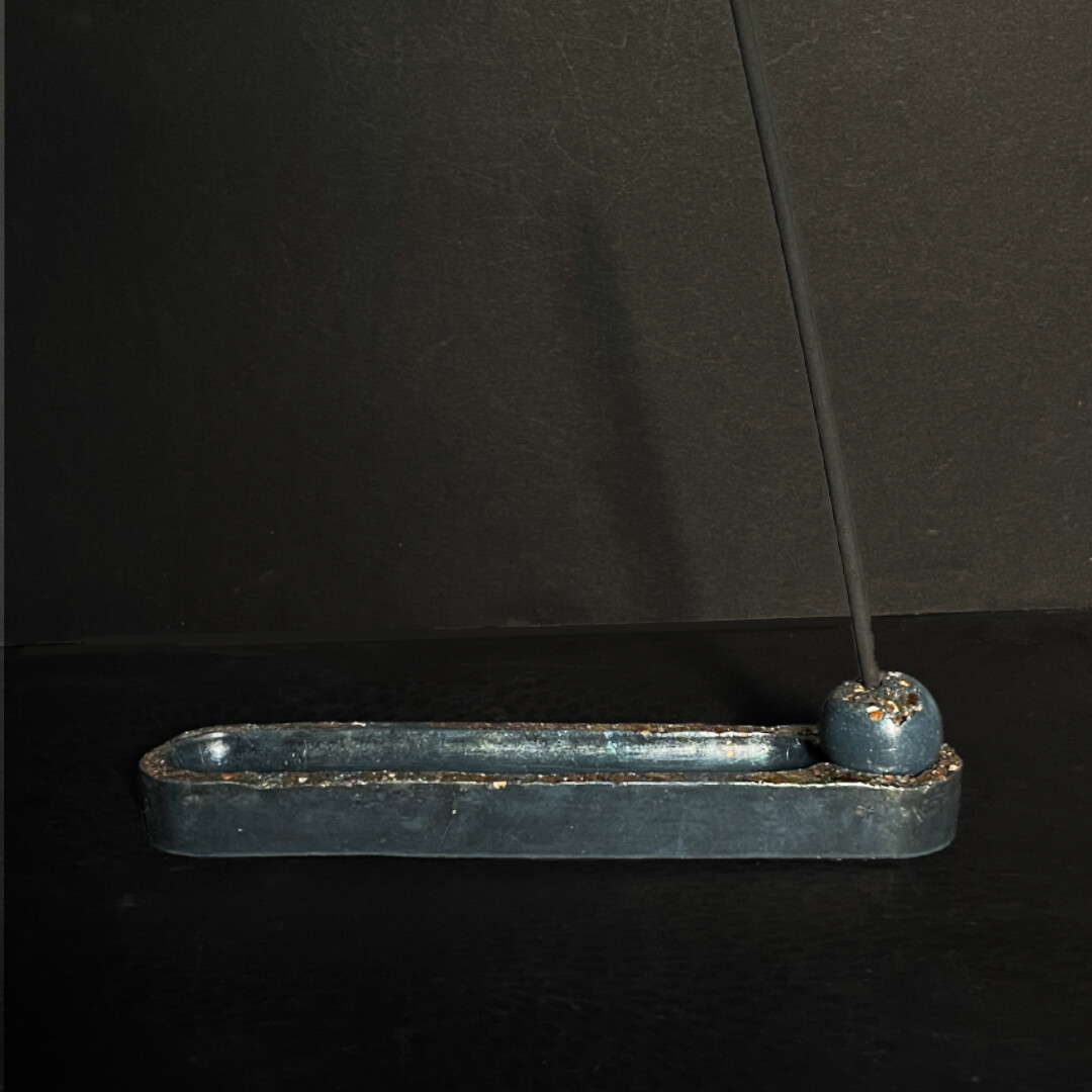 Blue Cement Incense Burner with Gold Mica