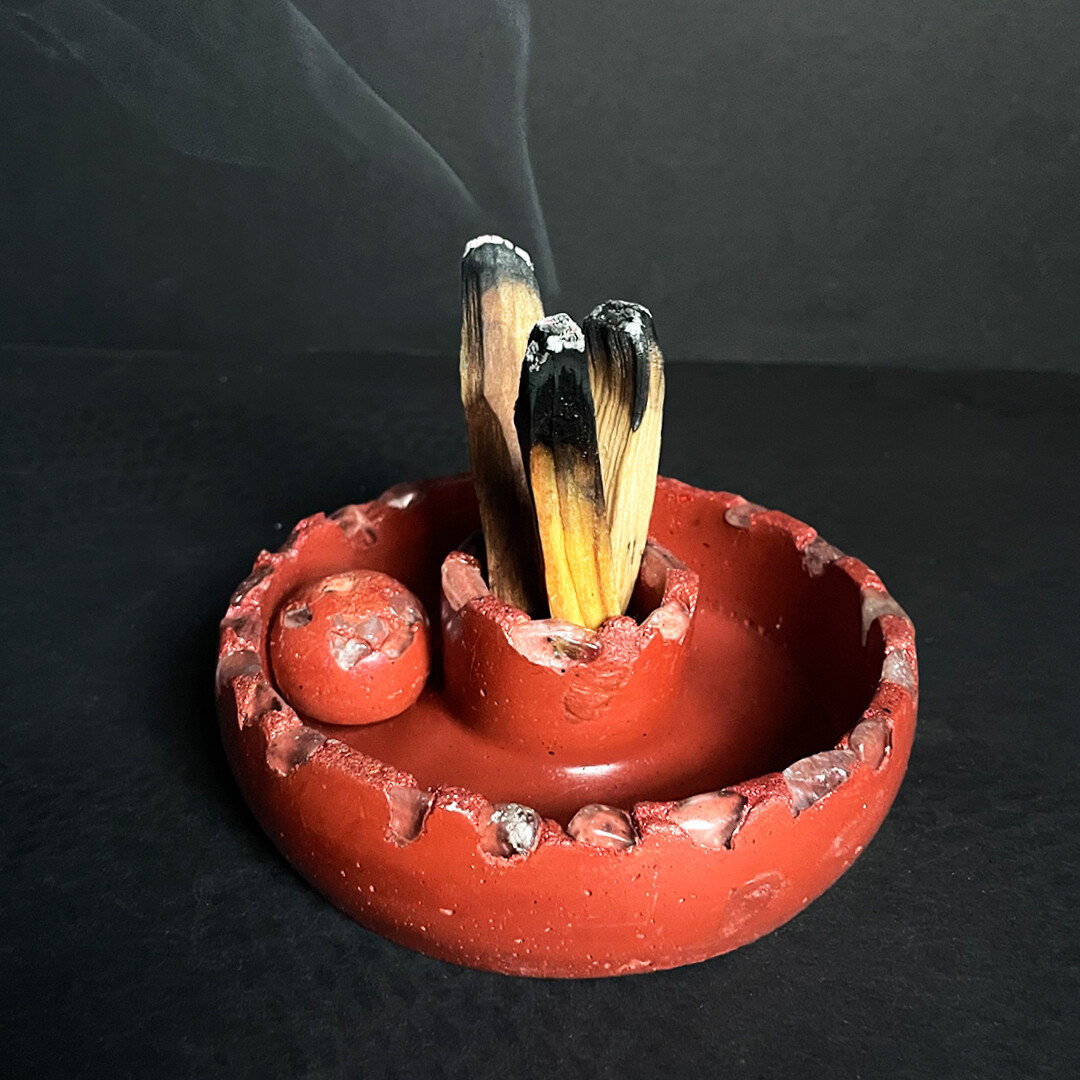 Red Censer Bowl with Clear Quartz Crystals