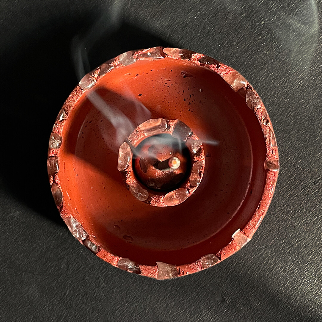 Red Censer Bowl with Clear Quartz Crystals