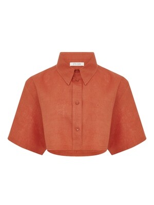 Укороченная рубашка из оранжевого льна