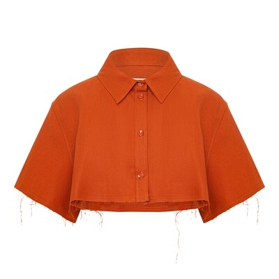 Укороченная рубашка из плотного оранжевого льна
