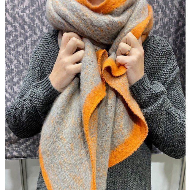 Schal "FEM-Rand" 7 Farbe Hellgrau-Orange