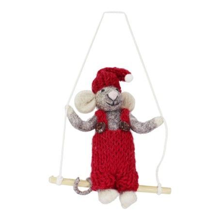 Mäuschen klein auf Schaukel, in roter Hose