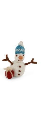 Mini Schneemann hängend mit blauer Mütze Mini Schneemann hängend mit blauer Mütze