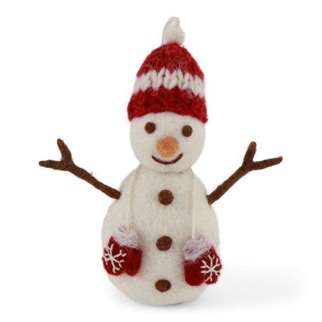 Schneemann mit Fäustlingen und roter Mütze