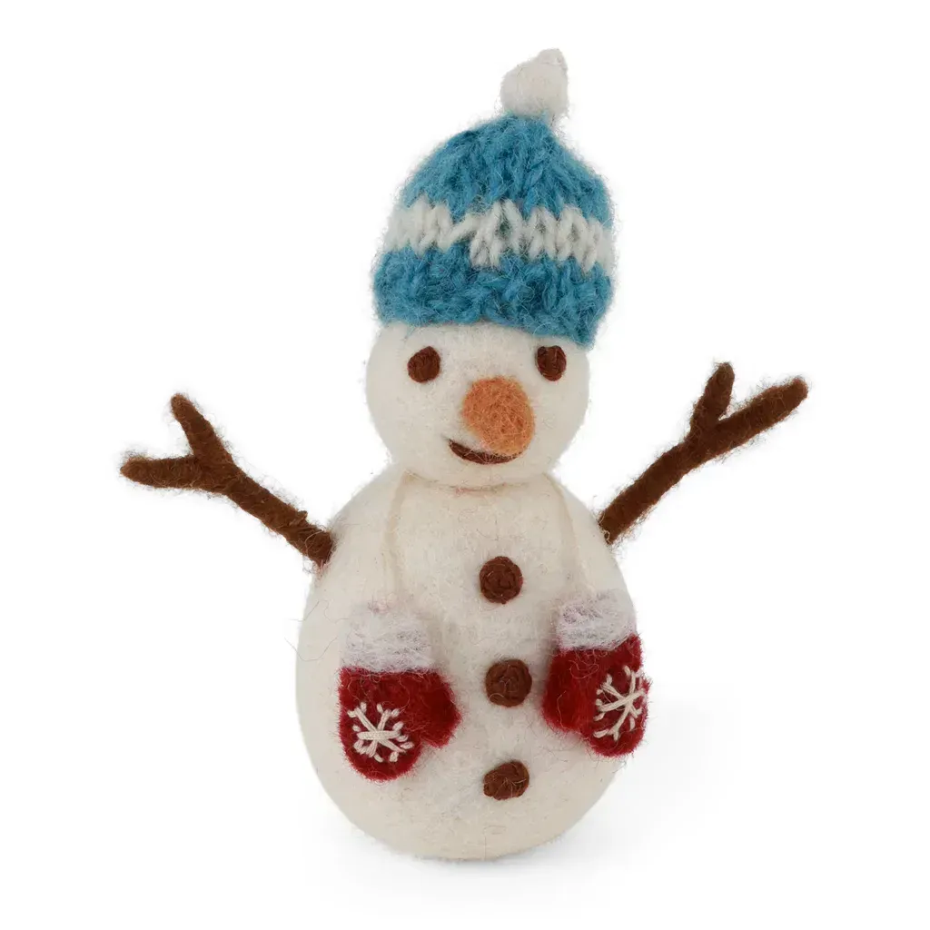 Schneemann mit Fäustlingen und blauer Mütze Schneemann mit Fäustlingen und blauer Mütze
