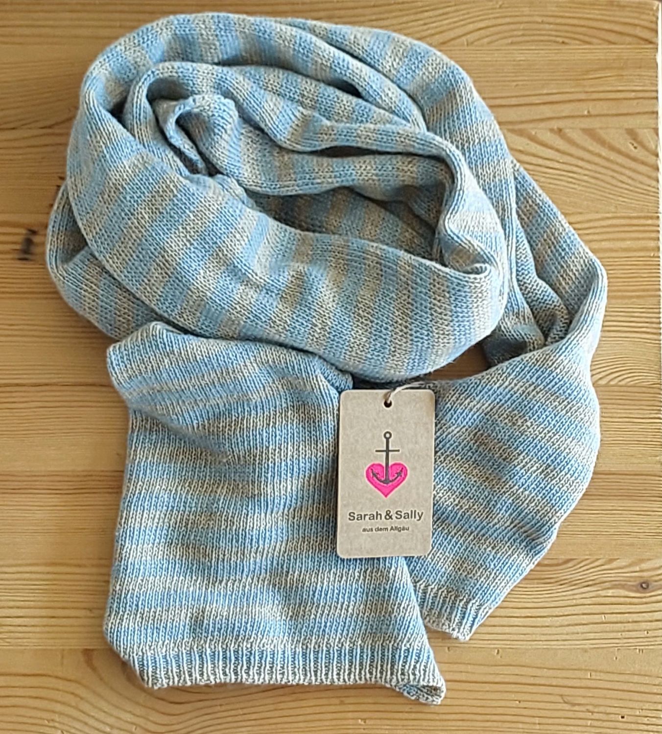 Langer Schal mit Streifen Hellblau-Braun