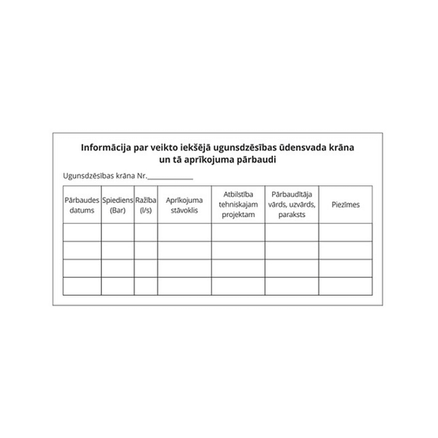 "Informācija par veikto iekšējā ugunsdzēsības ūdensvada krāna un tā aprīkojuma pārbaudi"