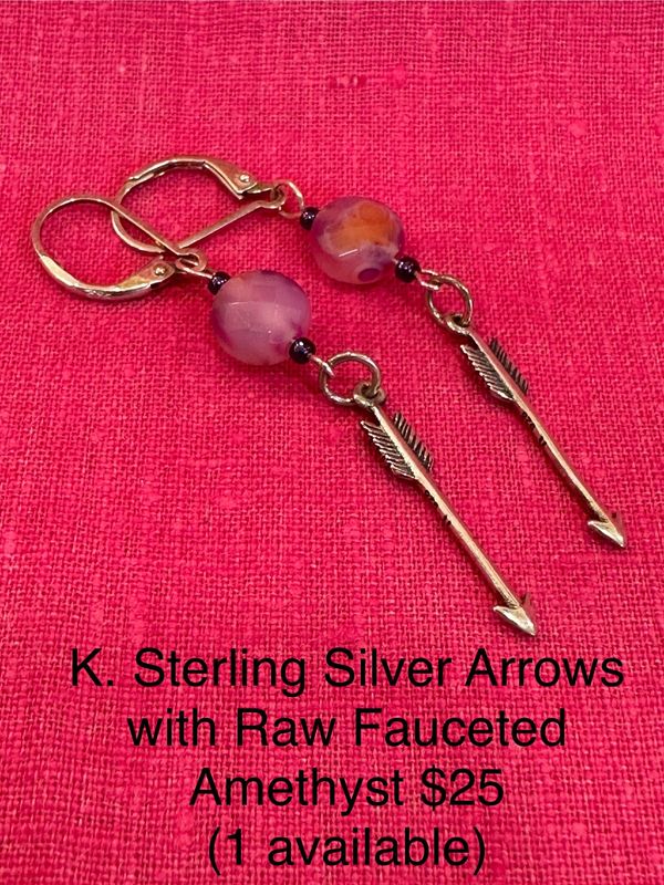 Sterling Silver Arrows with Raw Fauceted Amethyst