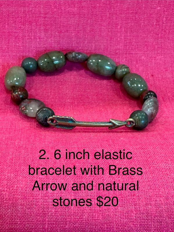 6 inch elastic bracelet with Brass Arrow and natural stones