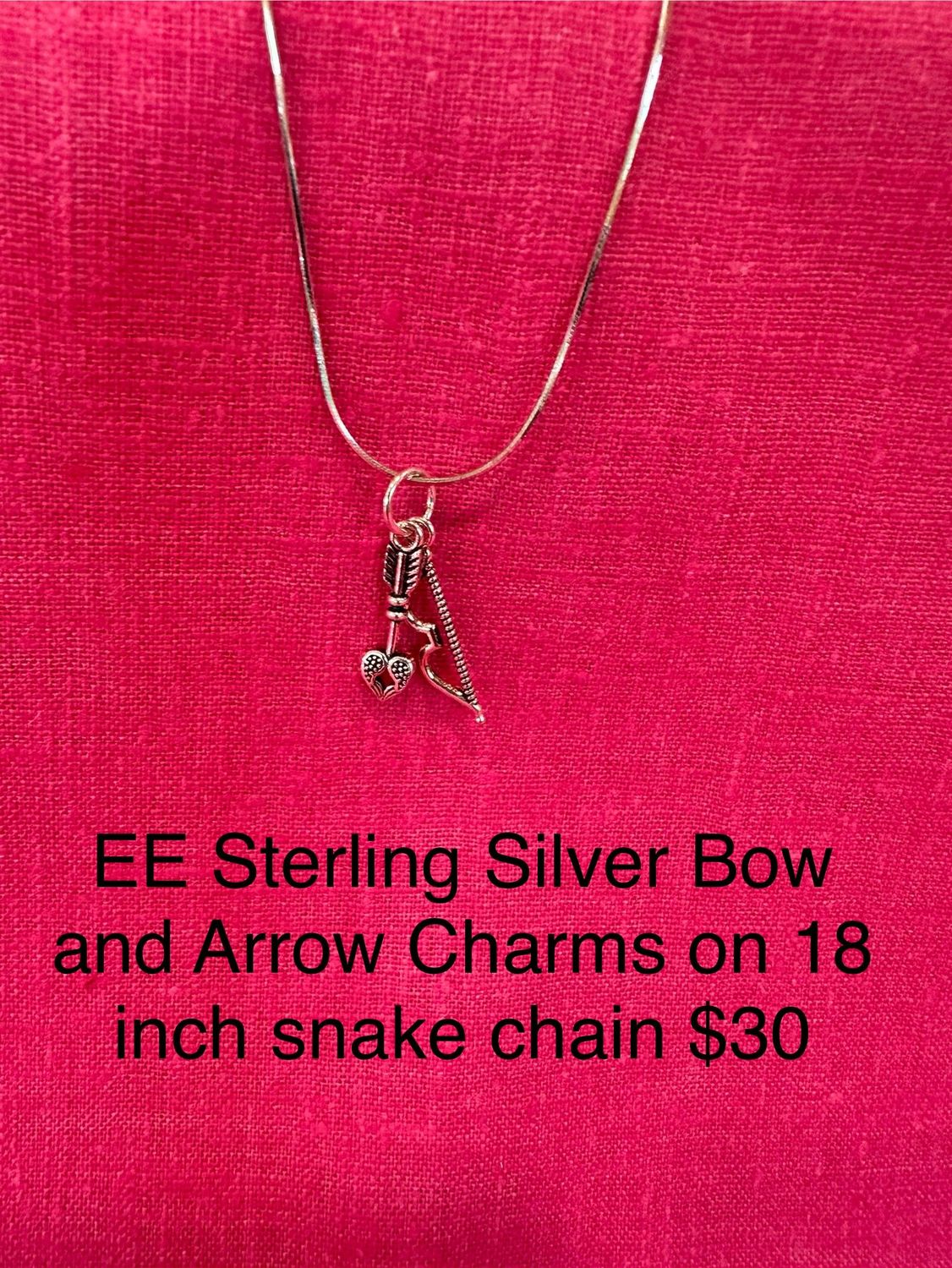 Sterling Silver Bow and Arrow Charms on 18 inch snake chain