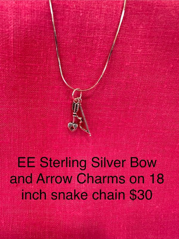 Sterling Silver Bow and Arrow Charms on 18 inch snake chain