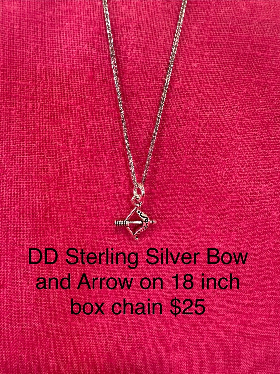 Sterling Silver Bow and Arrow on 18 inch box chain
