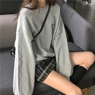 Jielur New Kpop Letter Hoody Fashion Korean Thin Chic Women&#39;s Sweatshirts Cool Navy Blue Gray Hoodies for Women
