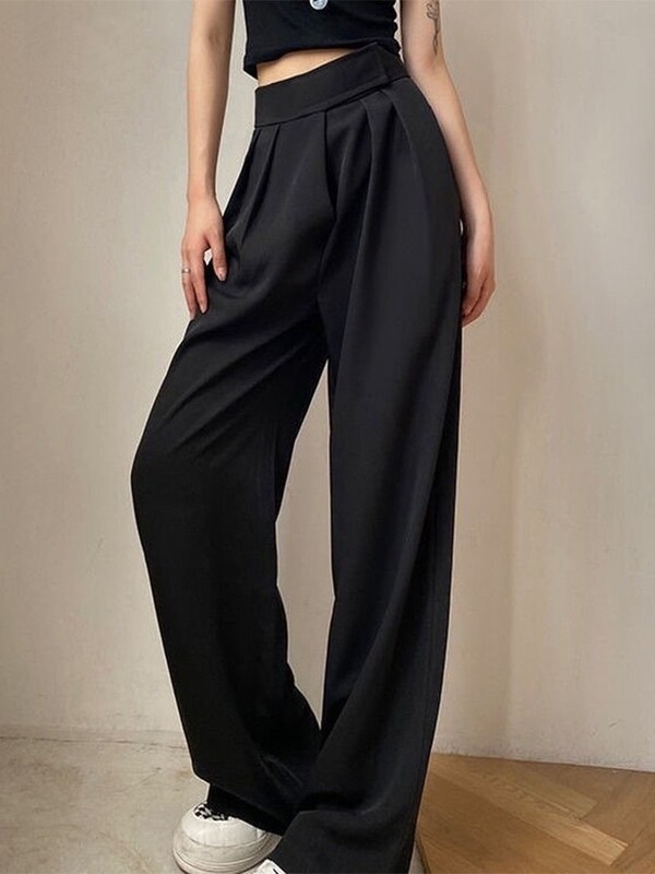 Jielur Brown Wide Leg Women Classic Suit Pants Vintage Palazzo Office Elegant Casual Black Trousers Female High Wasit Pants