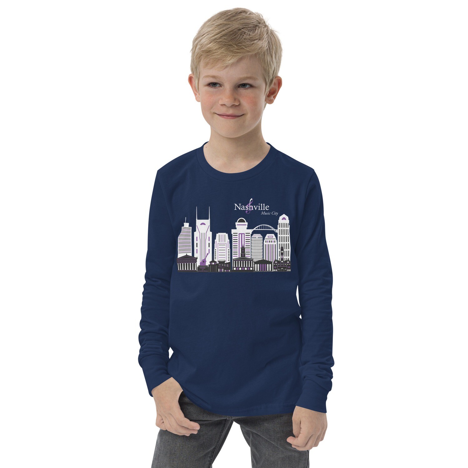 Nashville Skyline Long Sleeve Kids T-shirt by CityScape