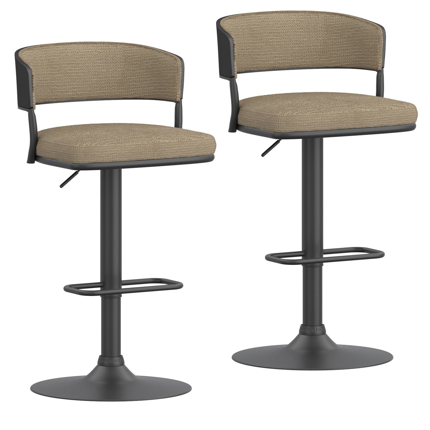 Kazan Adjustable Air-Lift Stool -  Dark Beige  (Set of 2)