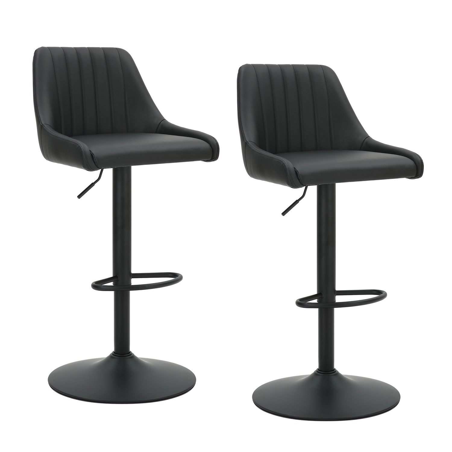 Kron Adjustable Height Air-Lift Swivel Stool - Black  (Set of 2)