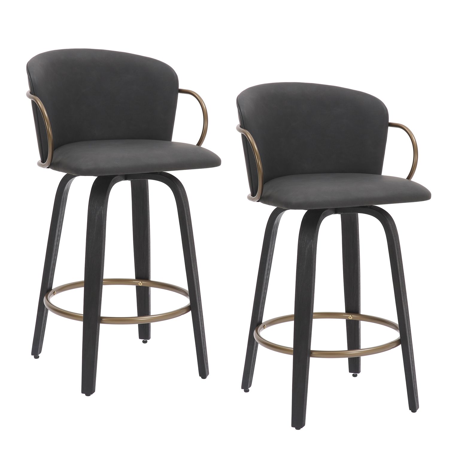 Lavo 26&quot; Counter Stool with Swivel Charcoal  (Set of 2)