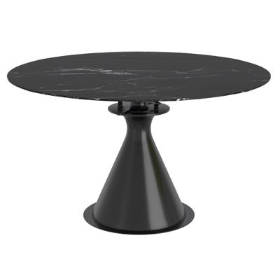 Calisto Round Pedestal Dining Table w/Extension 51&quot; - Black