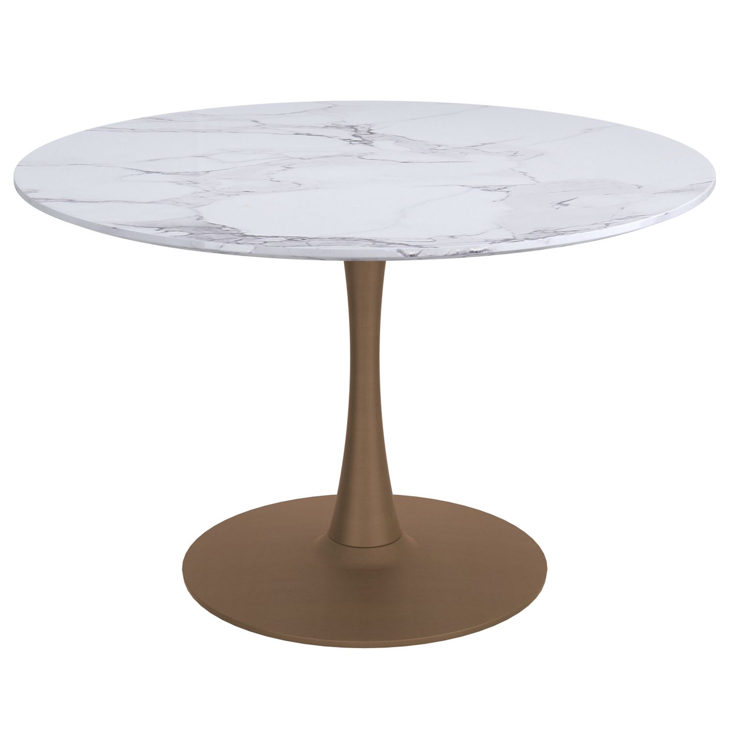 Zilo Round Dining Table 48&quot;  White Faux Marble and Aged Gold