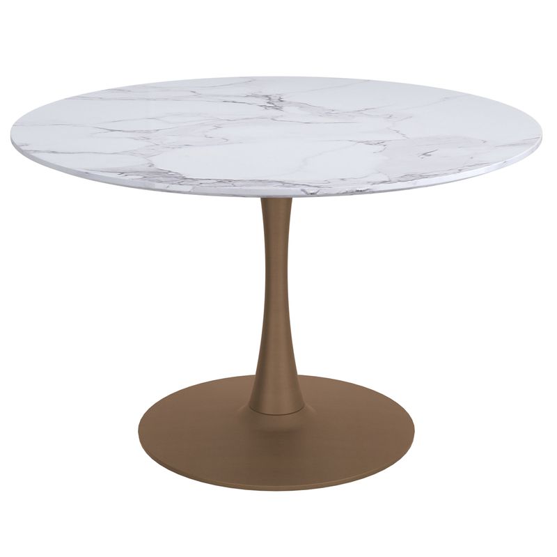 Zilo Round Dining Table 48&quot;  White Faux Marble and Aged Gold