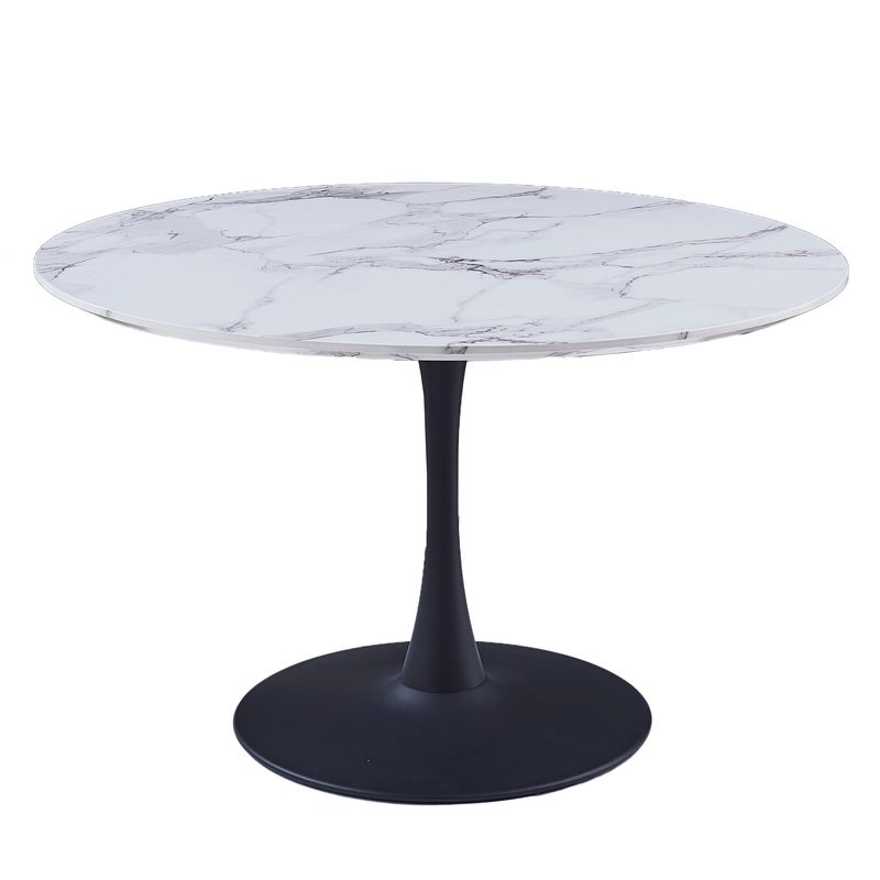 Zilo Round Dining Table 48&quot;  White Faux Marble and Black