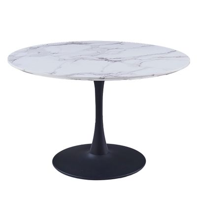Zilo Round Dining Table 48&quot;  White Faux Marble and Black