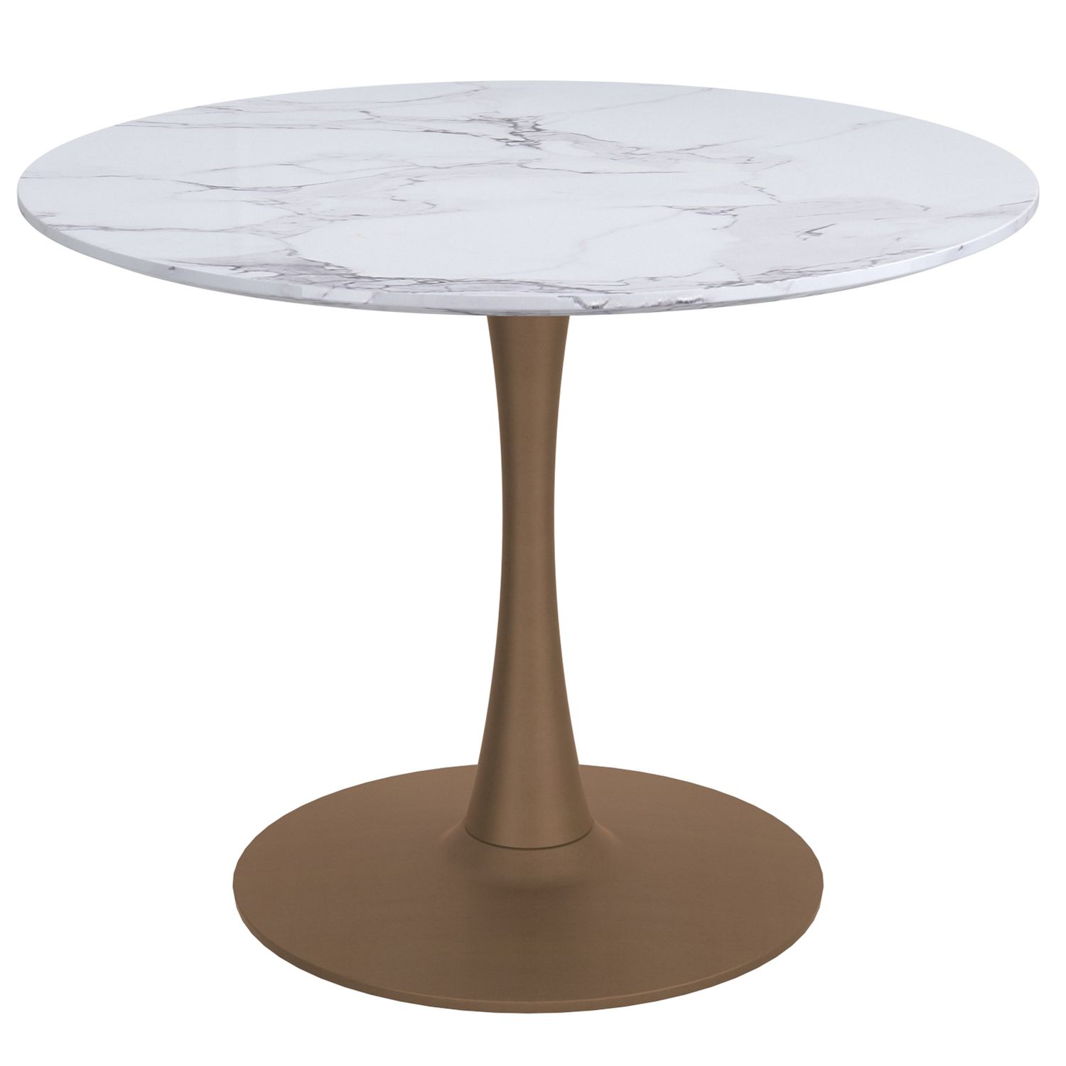 Zilo Round Dining Table 40&quot;  White Faux Marble and Aged Gold