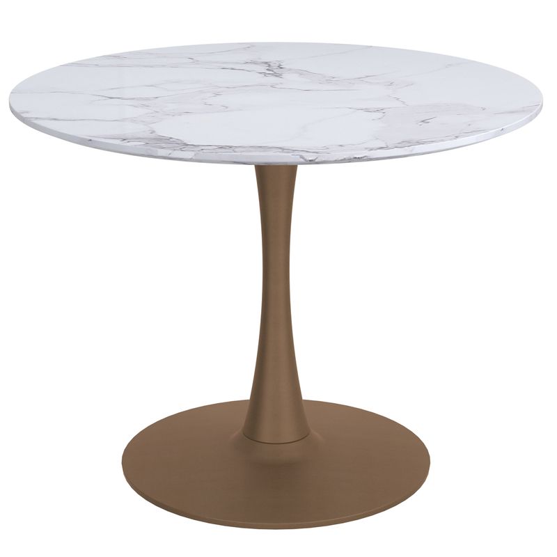 Zilo Round Dining Table 40&quot;  White Faux Marble and Aged Gold