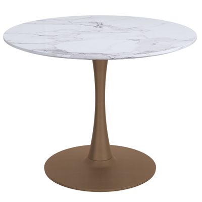 Zilo Round Dining Table 40&quot;  White Faux Marble and Aged Gold
